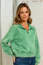 Acid Wash Half-Zip Pullover - Forest