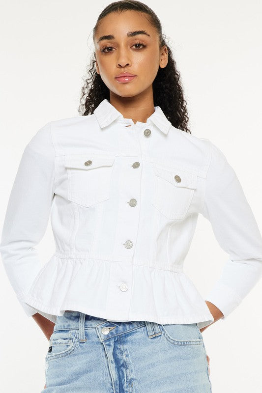 Peplum Denim Jacket - White