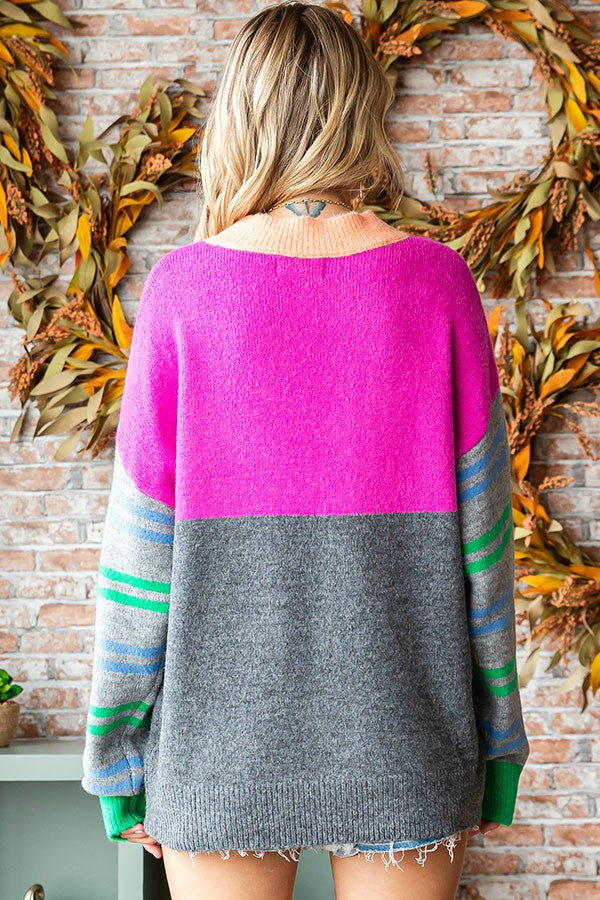 Stripe Contrast Sleeve Sweater