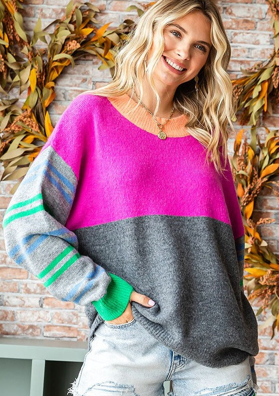 Stripe Contrast Sleeve Sweater