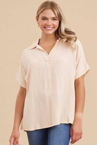 Gauze Collared Top - Oatmeal