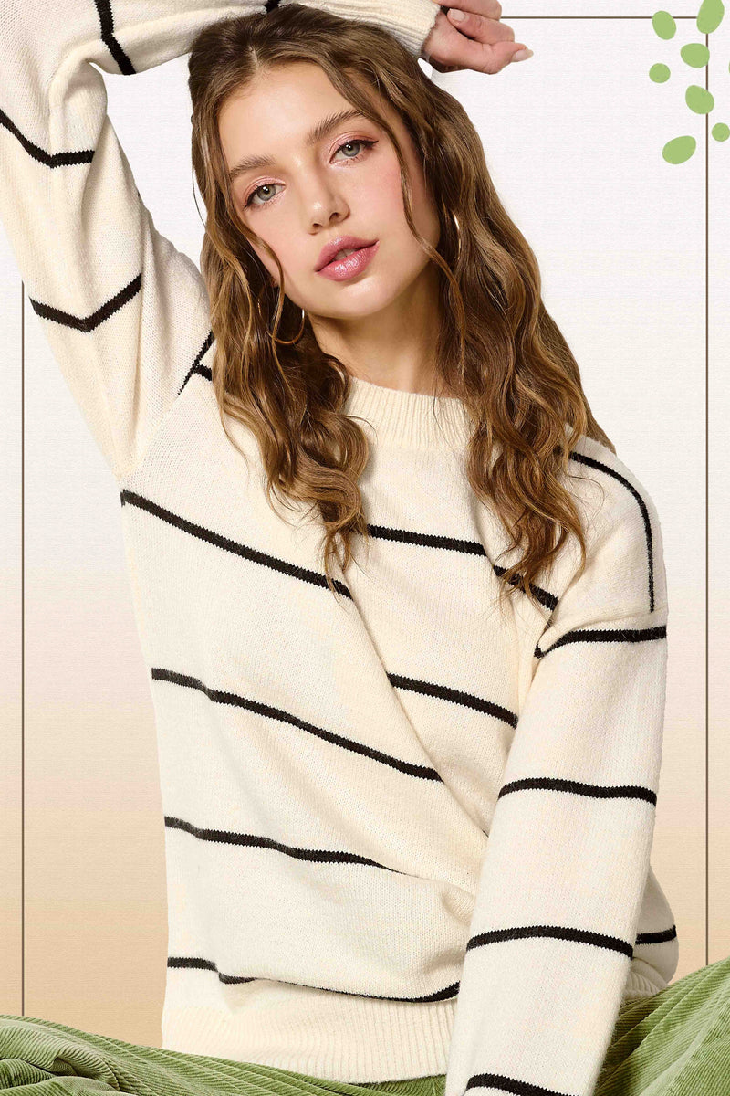 Loose Fit Striped Sweater - Ivory