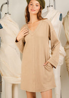 V-Neck Textured Dress - Taupe