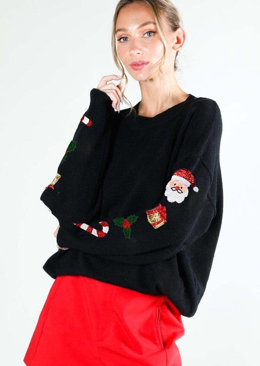 Holiday Sequin Sleeve Sweater