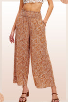 Smocked Waist Paisley Print Pants