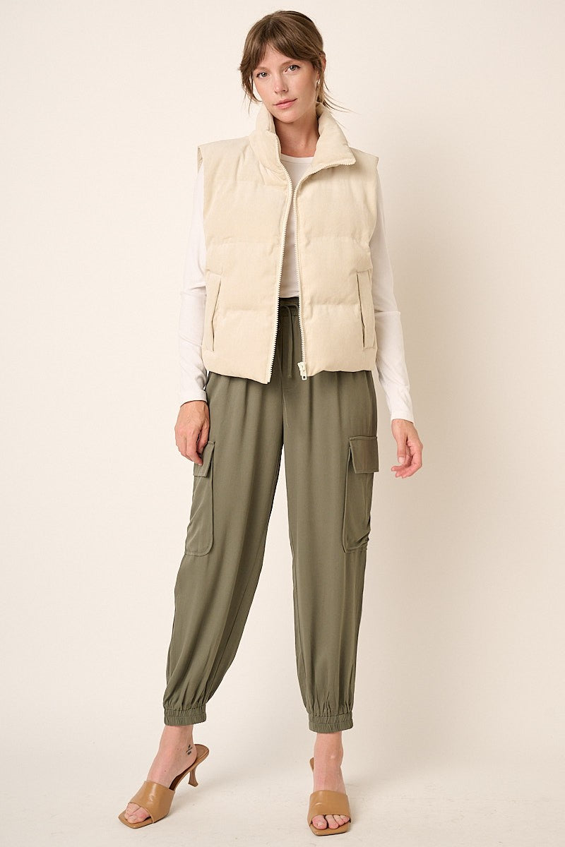 Corduroy Puffer Vest - Sand