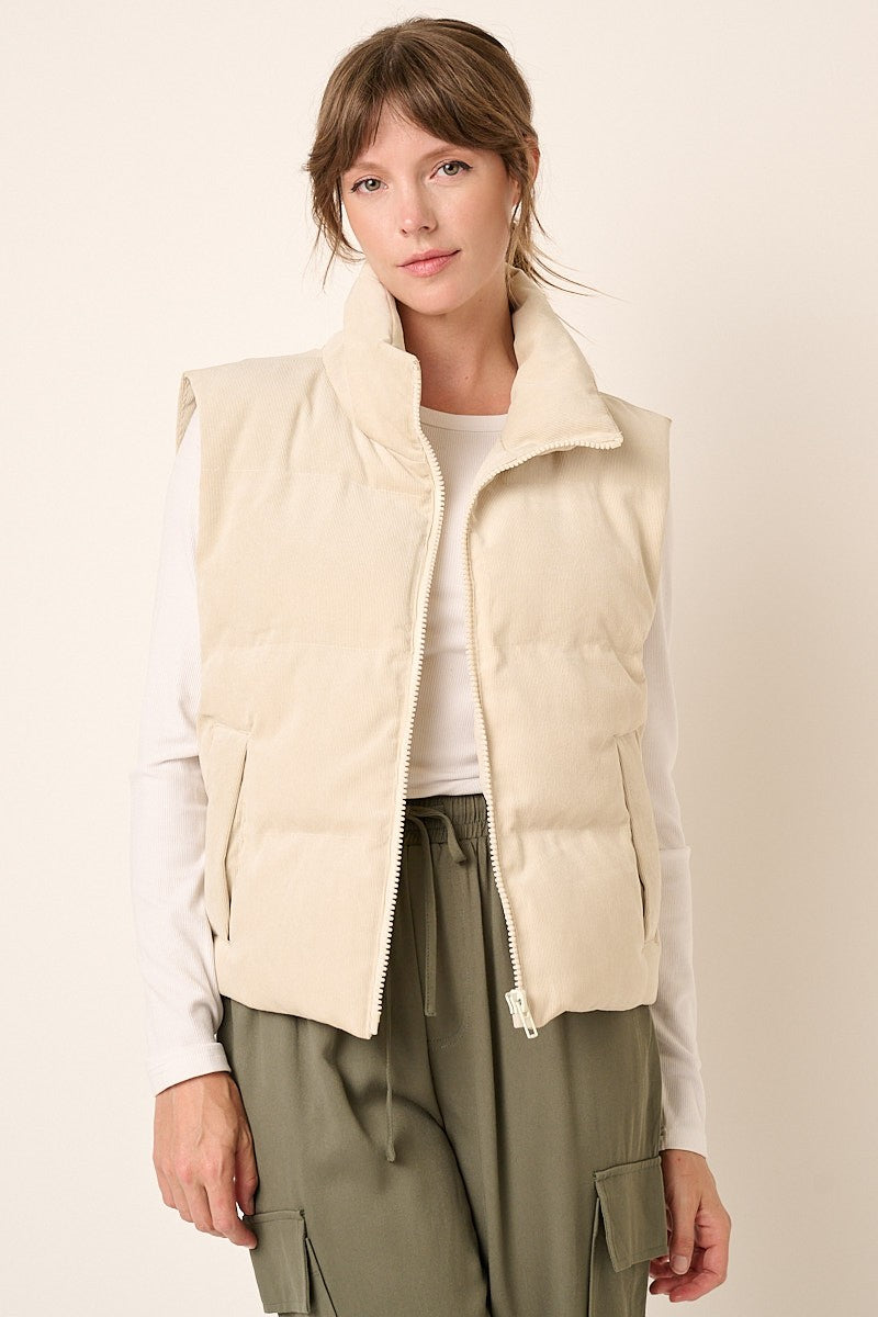 Corduroy Puffer Vest - Sand