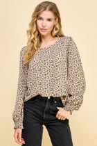 Floral Print Smocked Sleeve Blouse - Natural