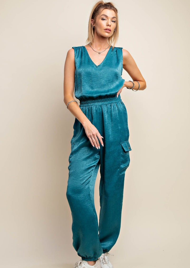 Satin Cargo Jumpsuit