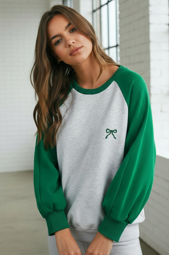 Contrast Sleeve Bow Sweatshirt