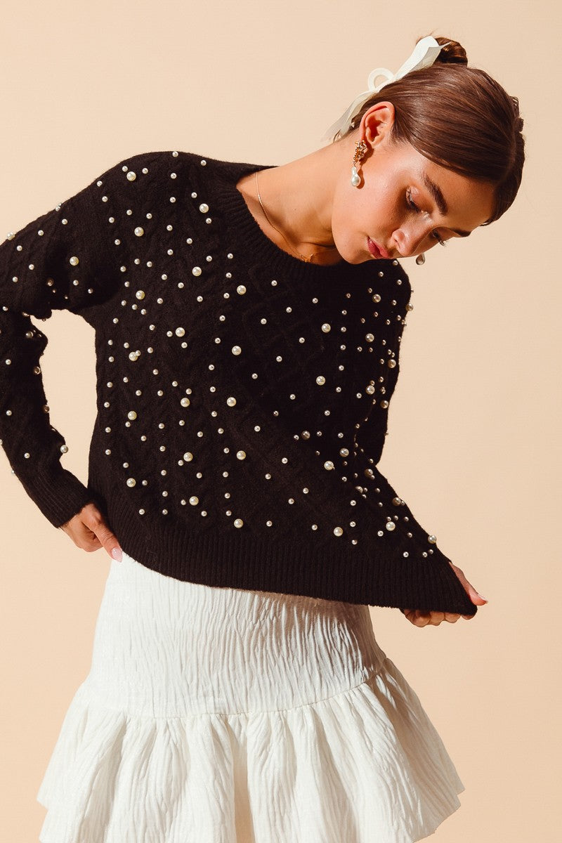 Pearl Embellished Sweater - Black