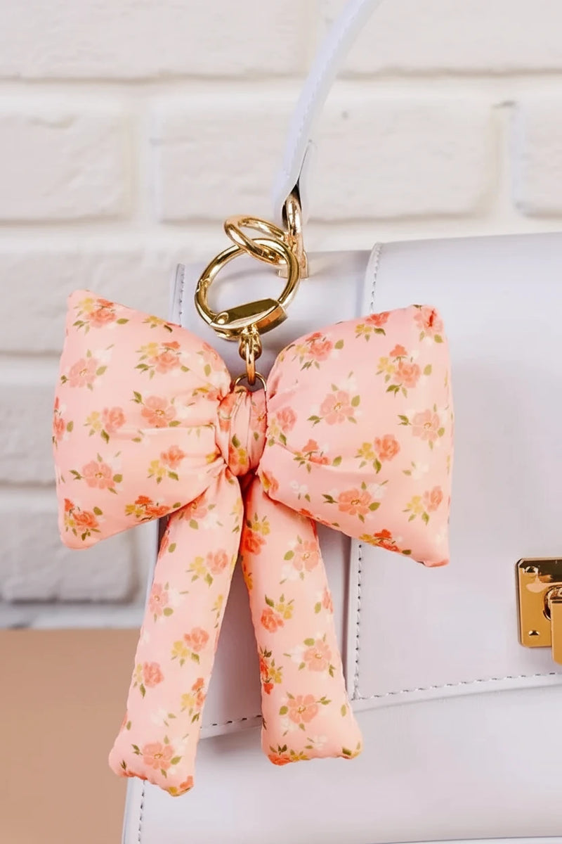 Puffy Bow Bag Charm - Peachy Petals