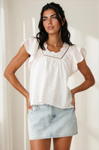 Floral Eyelet Flutter Sleeve Blouse - White