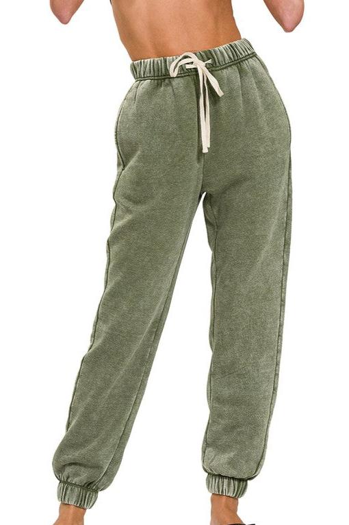 Acid Wash Sweatpants - Light Olive