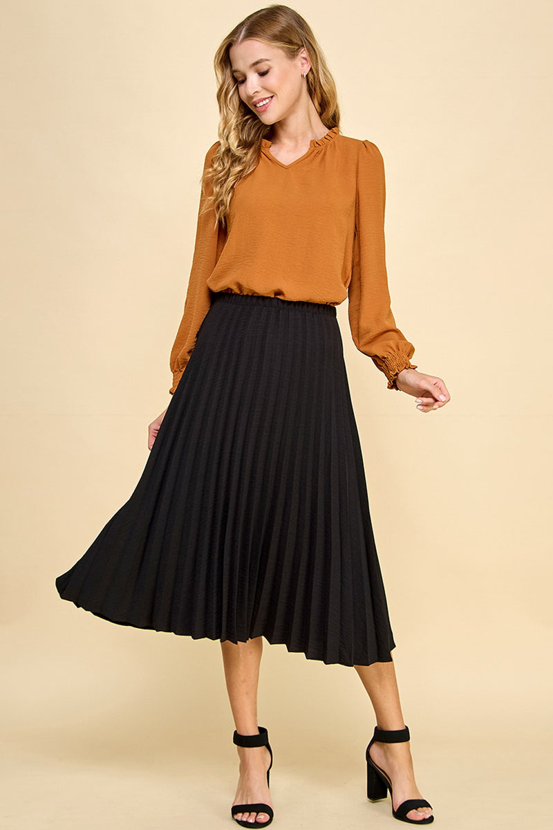 Midi Pleated Skirt - Black