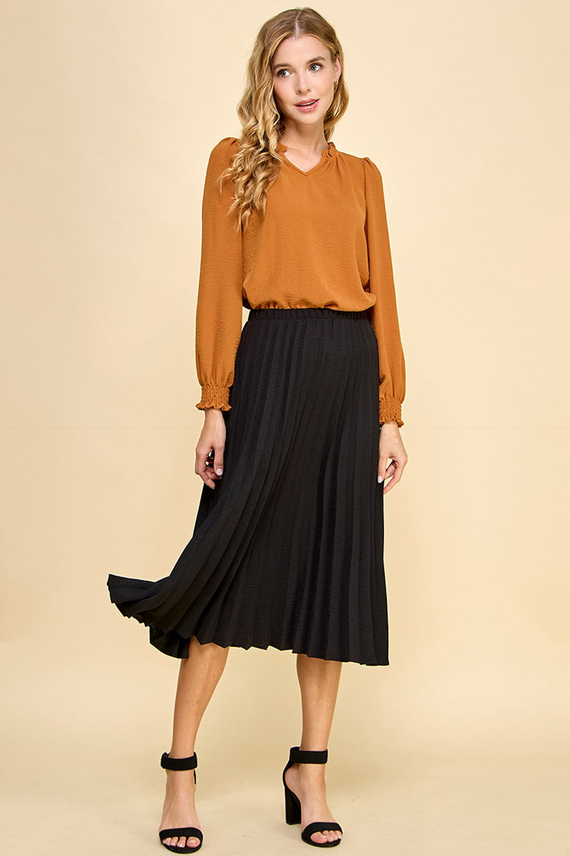 Midi Pleated Skirt - Black