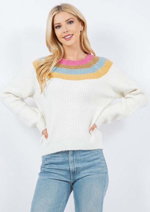 Rainbow Neck Pullover Sweater
