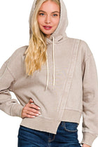 Acid Wash Asymmetrical Hoodie - Ash Mocha