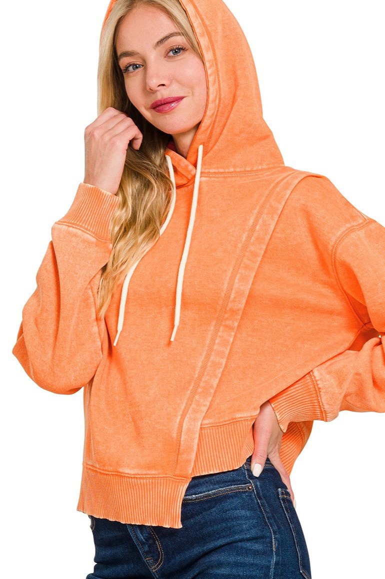 Acid Wash Asymmetrical Hoodie - Light Orange