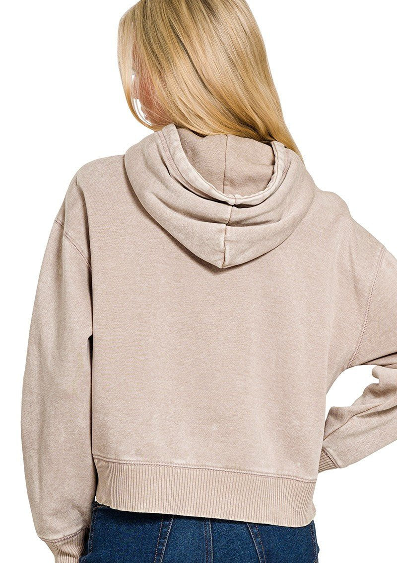 Acid Wash Asymmetrical Hoodie - Ash Mocha