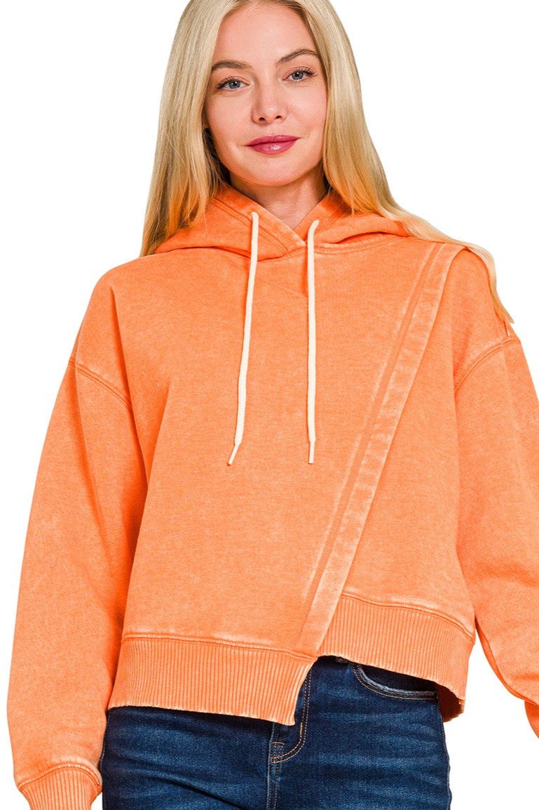 Acid Wash Asymmetrical Hoodie - Light Orange