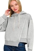 Acid Wash Asymmetrical Hoodie - Sleet Grey