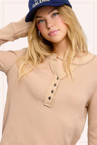 Waffle Knit Henley Top - Taupe