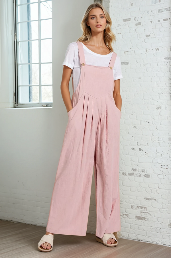 Pintuck Detail Overalls - Dusty Pink