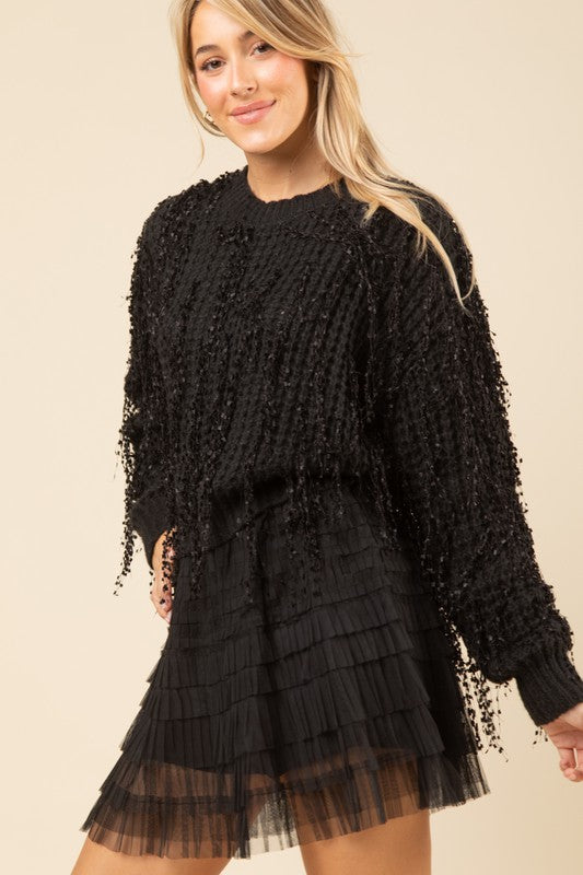 Black Fringe Detail Sweater