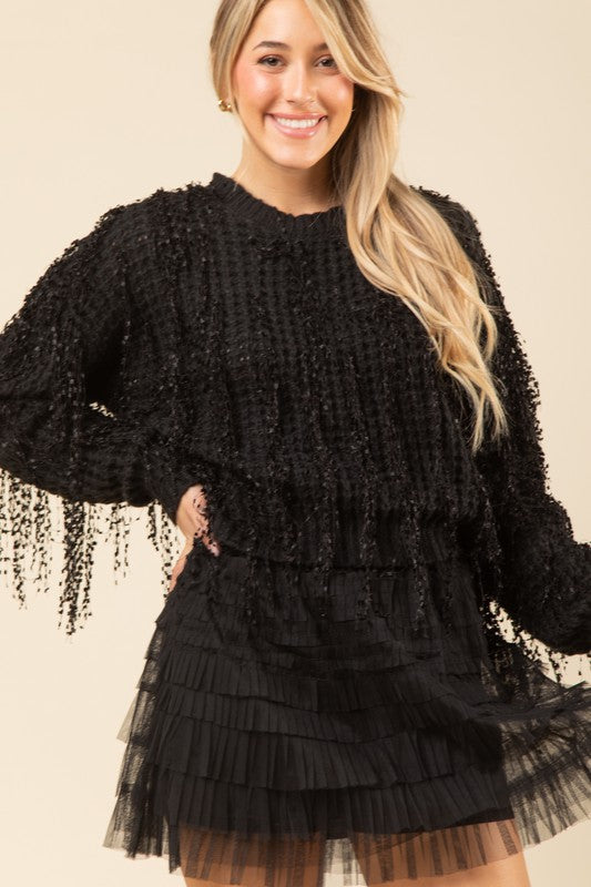 Black Fringe Detail Sweater