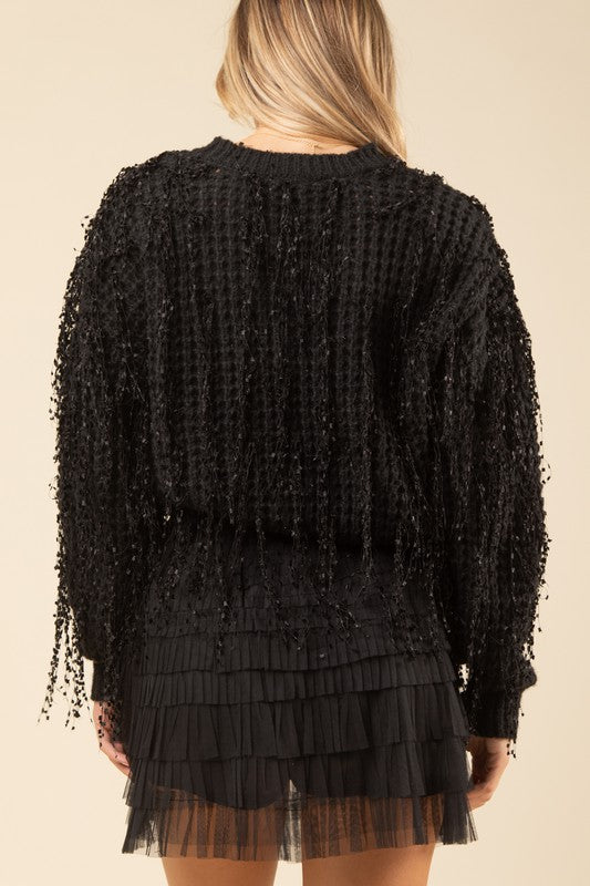 Black Fringe Detail Sweater