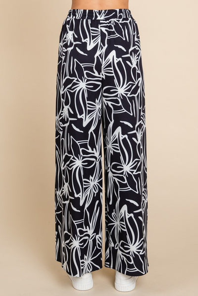 パンツ \"Flower Pattern Wide Trousers\" - BLACK Summer plus Size 5XL Wide Leg Pants Contrast Print Pattern