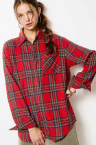 Loose Plaid Button Down Top