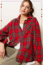 Loose Plaid Button Down Top