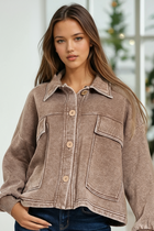 Acid Wash Cropped Shacket - Mocha