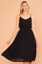 Chiffon Pleated Dress - Black