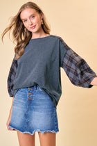 Plaid Balloon Sleeve Top