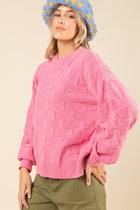 Square Checkered Sweater - Pink