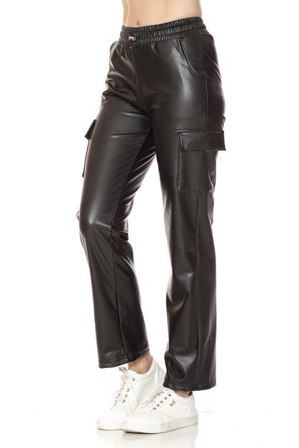 Fleece Lined Leather Cargo Pants