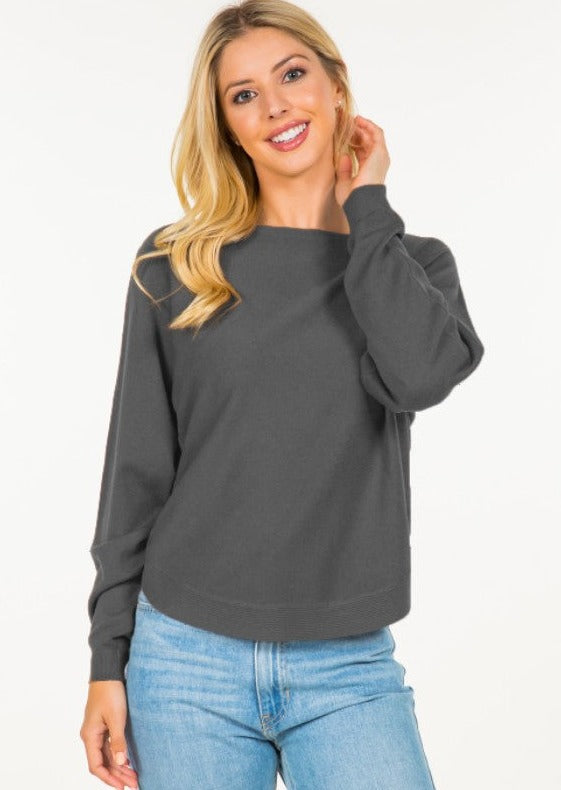 Solid Long Sleeve Sweater - Heather Charcoal