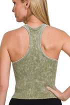 Fitted Ribbed Tank Top - Ash Olive