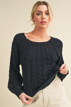 Cable Knit Cropped Sweater - Black