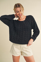 Cable Knit Cropped Sweater - Black