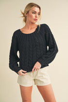 Cable Knit Cropped Sweater - Black