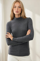 Mock Neck Long Sleeve Top - Heather Charcoal