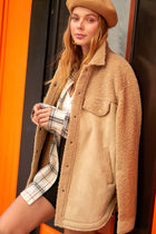 Faux Suede Button Down Jacket - Tan