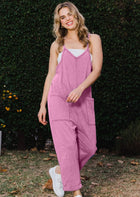Solid Washed Knit Jumpsuit - Orchid