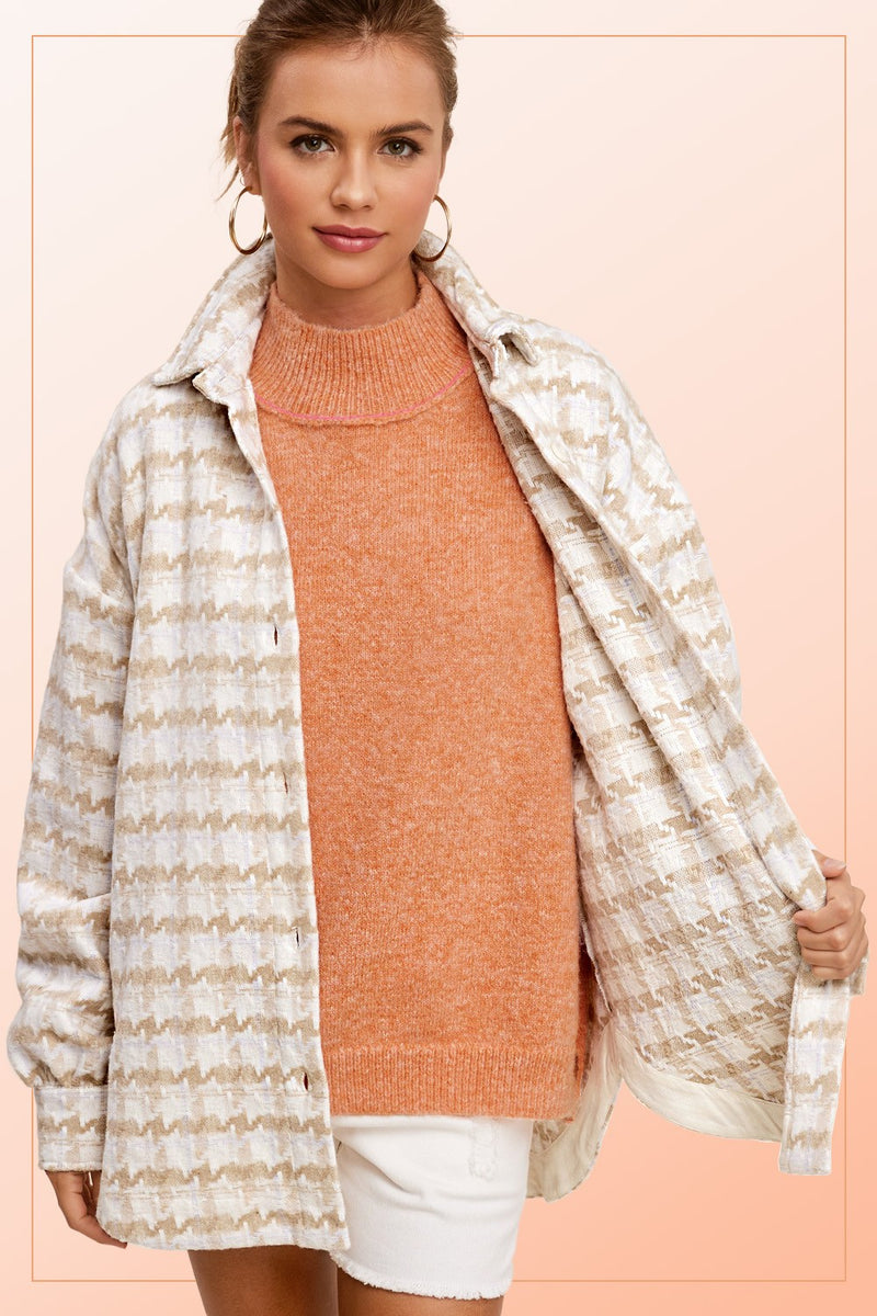 Houndstooth Shacket - Beige