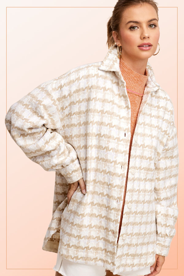 Houndstooth Shacket - Beige