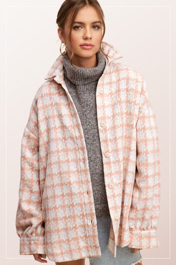 Houndstooth Shacket - Blush